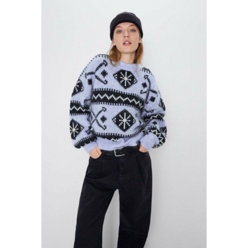 Zara NWT Mohair / Wool Blend Printed Sweater